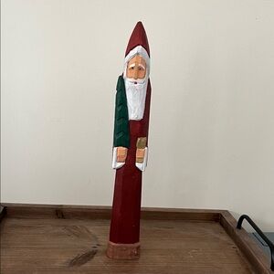 Handcrafted Santa Claus Wooden Figurine - Red and Green